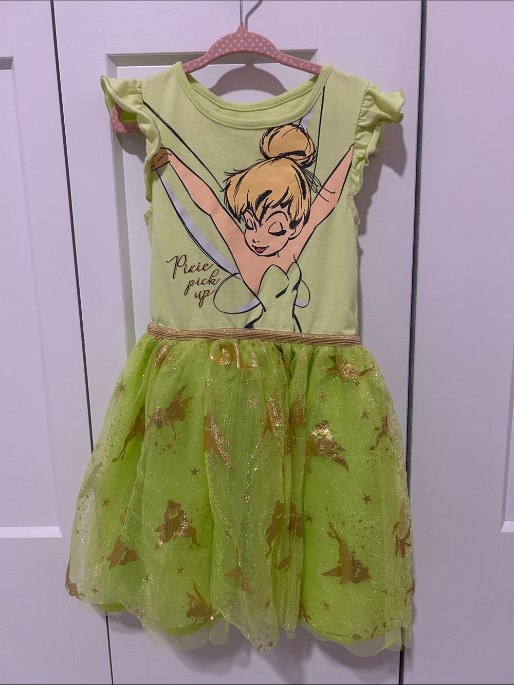 Disney Tinker Bell Lime Green and Gold Fairy Dress for Kids